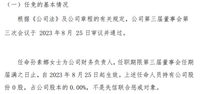 海山密封任命孙素娜为公司财务负责人 2023年上半年公司净利184732万(图1)